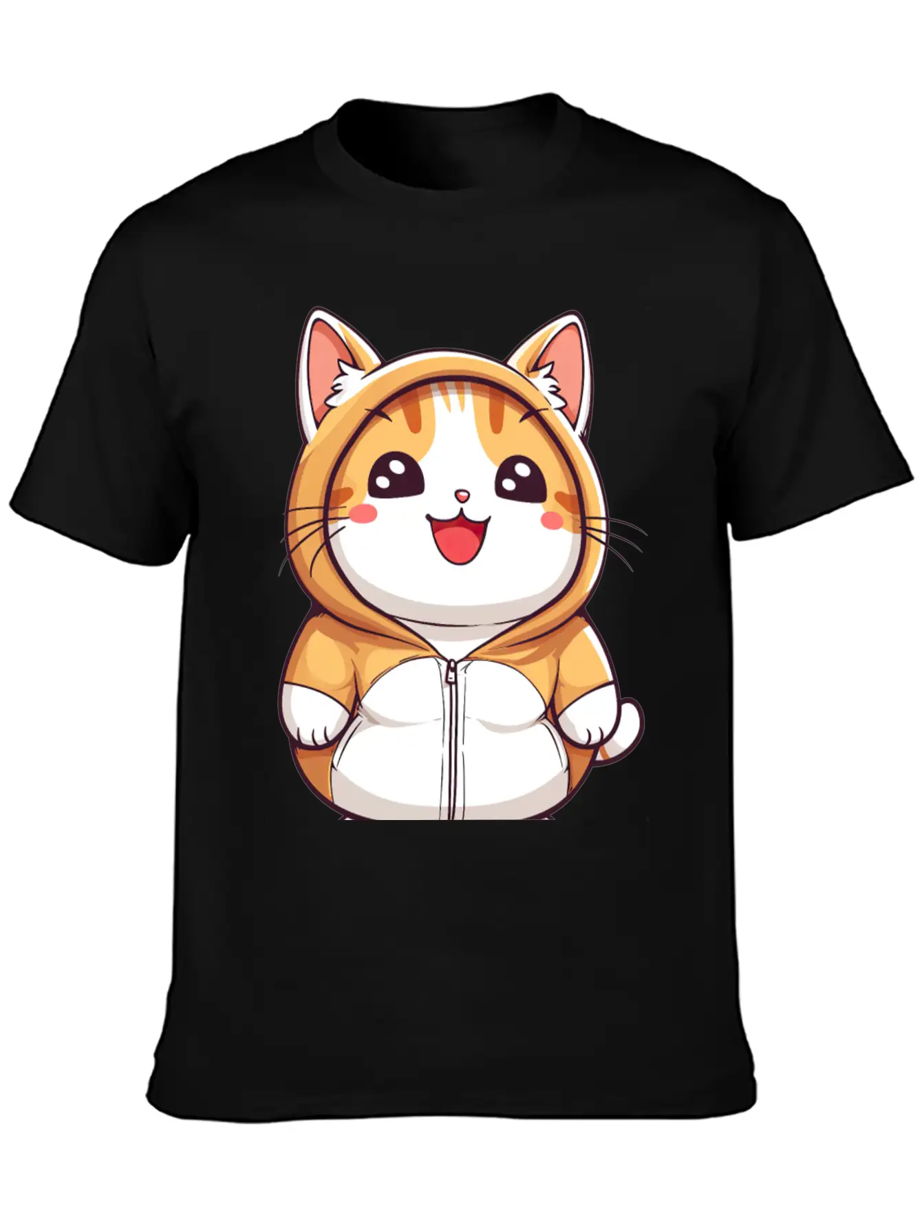Orange Kawaii Cat In Hoodie Unisex Casual T-Shirt – Clean Design For Daily Comfort