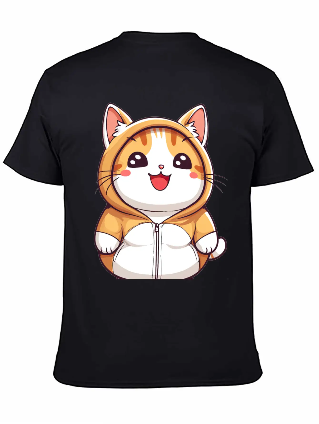 Orange Kawaii Cat In Hoodie Unisex Casual T-Shirt – Clean Design For Daily Comfort