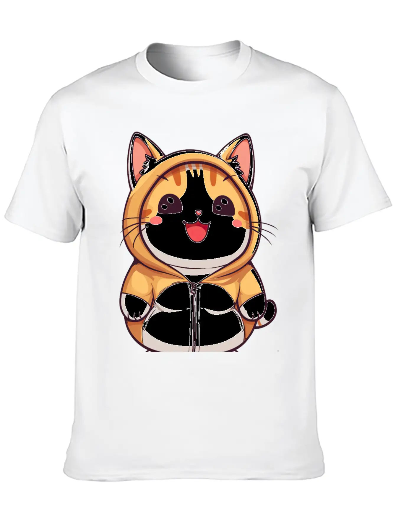 Orange Kawaii Cat In Hoodie Unisex Casual T-Shirt – Clean Design For Daily Comfort