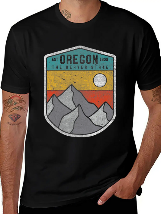 Oregon The Beaver State Retro Vintage Mountain Relaxed Everyday Tee – Lightweight And Durable Cotton