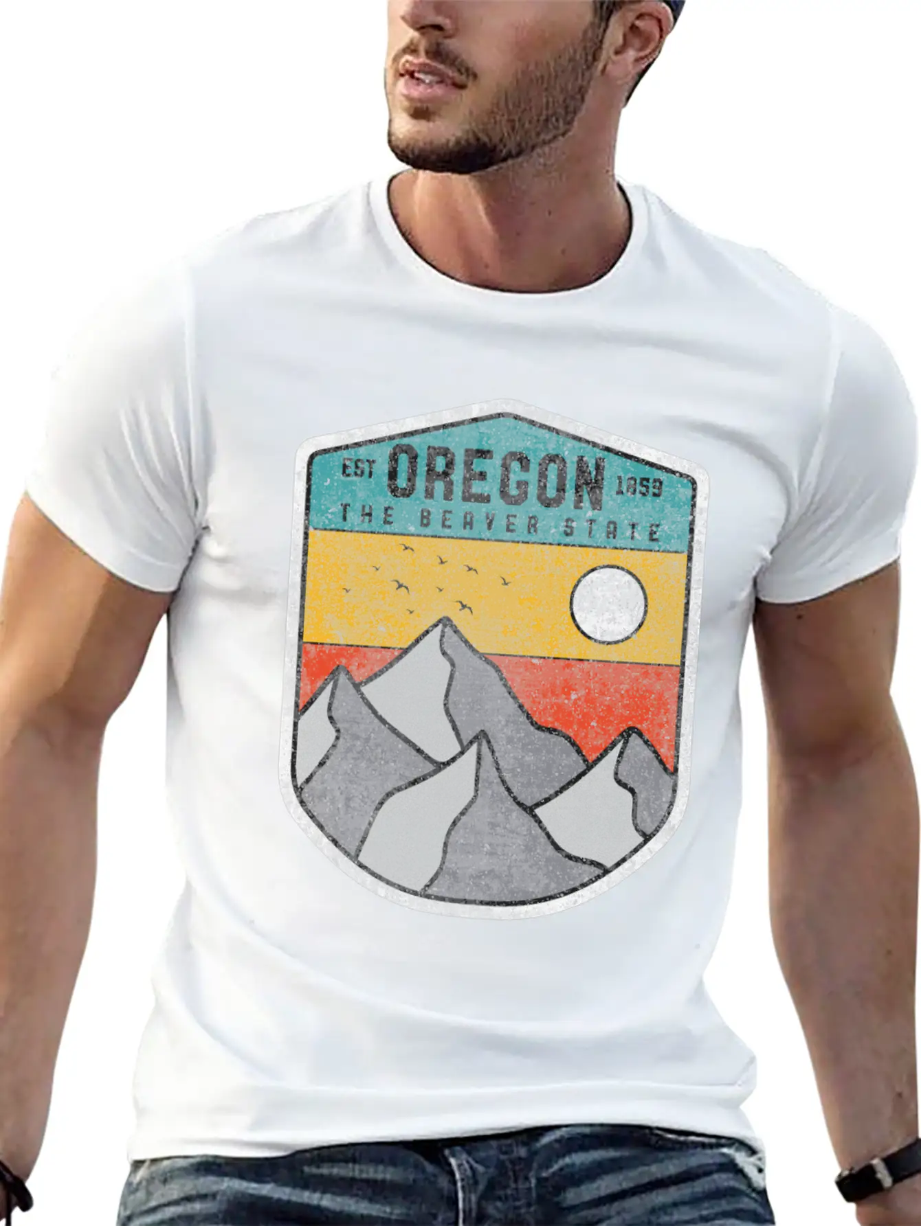 Oregon The Beaver State Retro Vintage Mountain Relaxed Everyday Tee – Lightweight And Durable Cotton