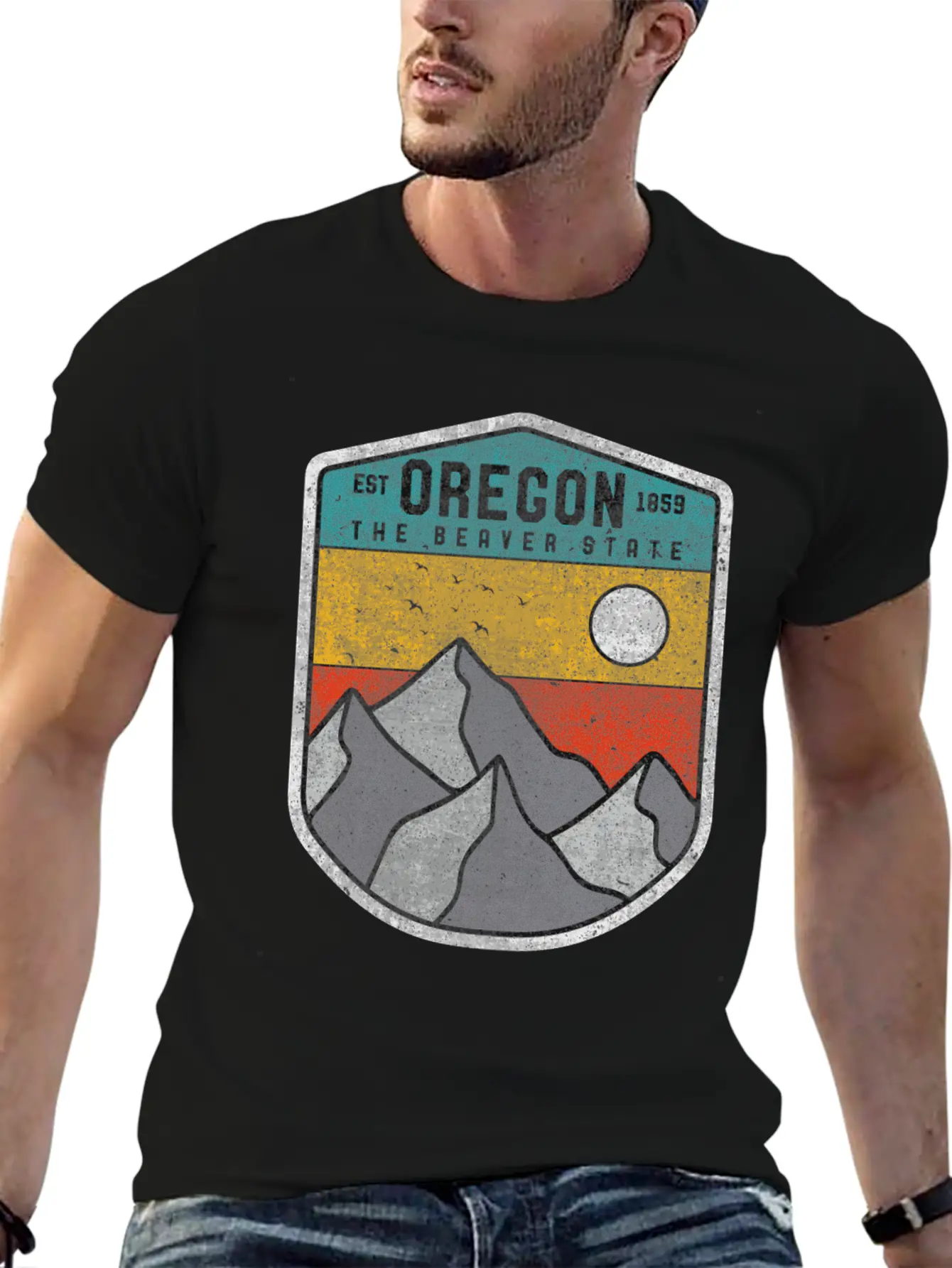Oregon The Beaver State Retro Vintage Mountain Relaxed Everyday Tee – Lightweight And Durable Cotton