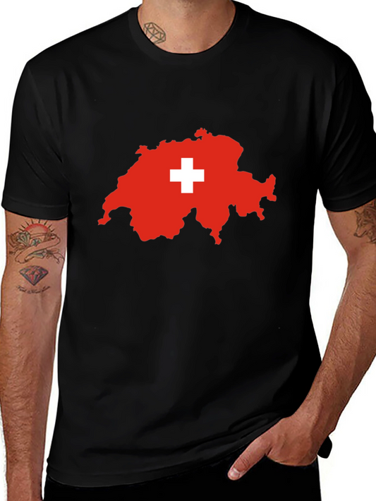 Switzerland Map Flag T-Shirt - Black