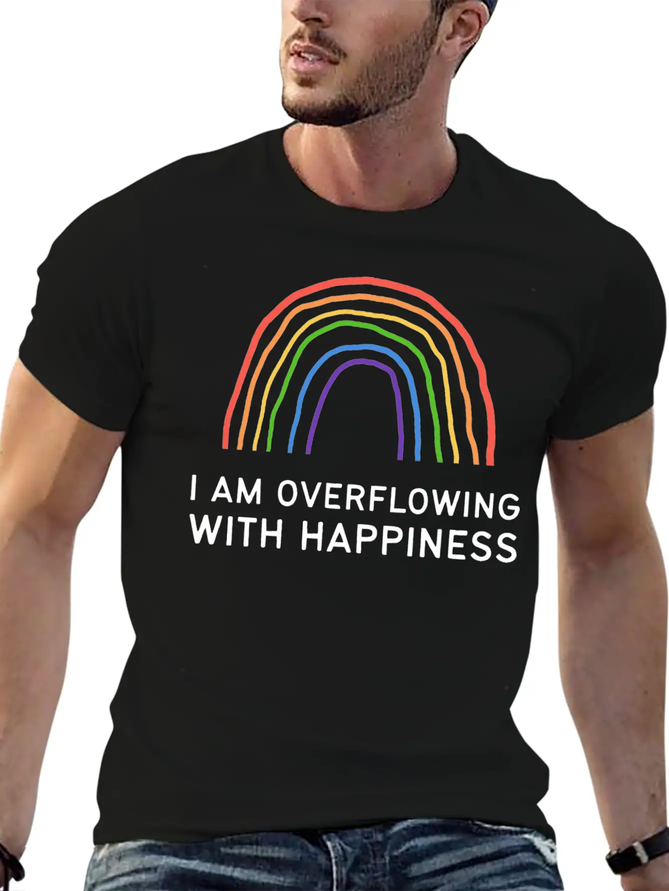 Overflowing With Happiness Happy Person Gift Lightweight Cotton T-Shirt – Daily Comfort Graphic Shirt