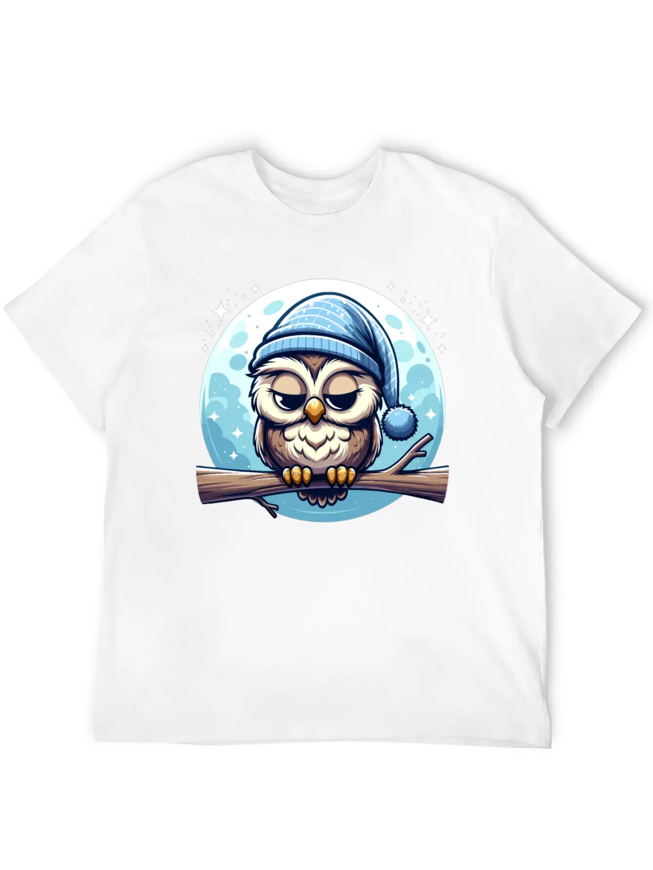 Owl Nightcap Sleeping Owl Moon Lightweight Cotton T-Shirt – Daily Comfort Graphic Shirt