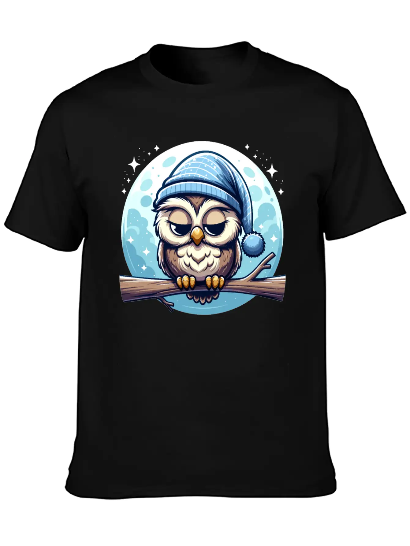 Owl Nightcap Sleeping Owl Moon Lightweight Cotton T-Shirt – Daily Comfort Graphic Shirt