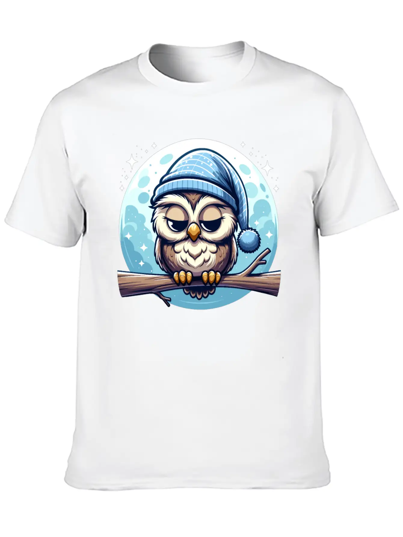 Owl Nightcap Sleeping Owl Moon Lightweight Cotton T-Shirt – Daily Comfort Graphic Shirt