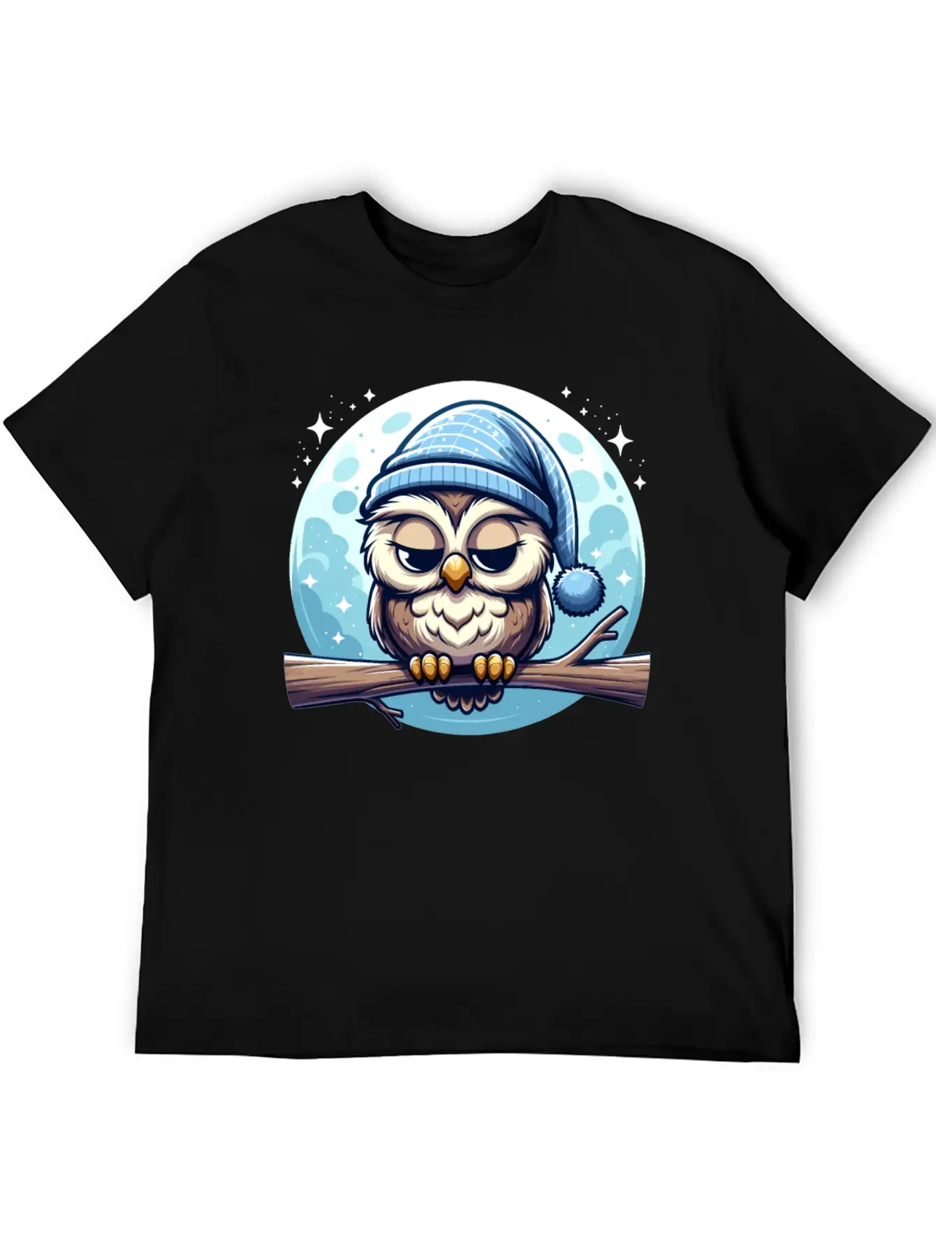 Owl Nightcap Sleeping Owl Moon Lightweight Cotton T-Shirt – Daily Comfort Graphic Shirt