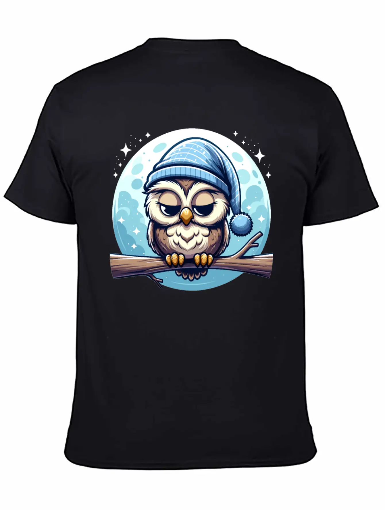 Owl Nightcap Sleeping Owl Moon Lightweight Cotton T-Shirt – Daily Comfort Graphic Shirt