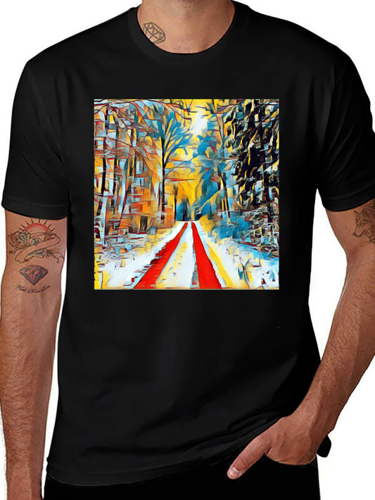 Abstract Winter Path T-Shirt - Artistic Graphic Tee