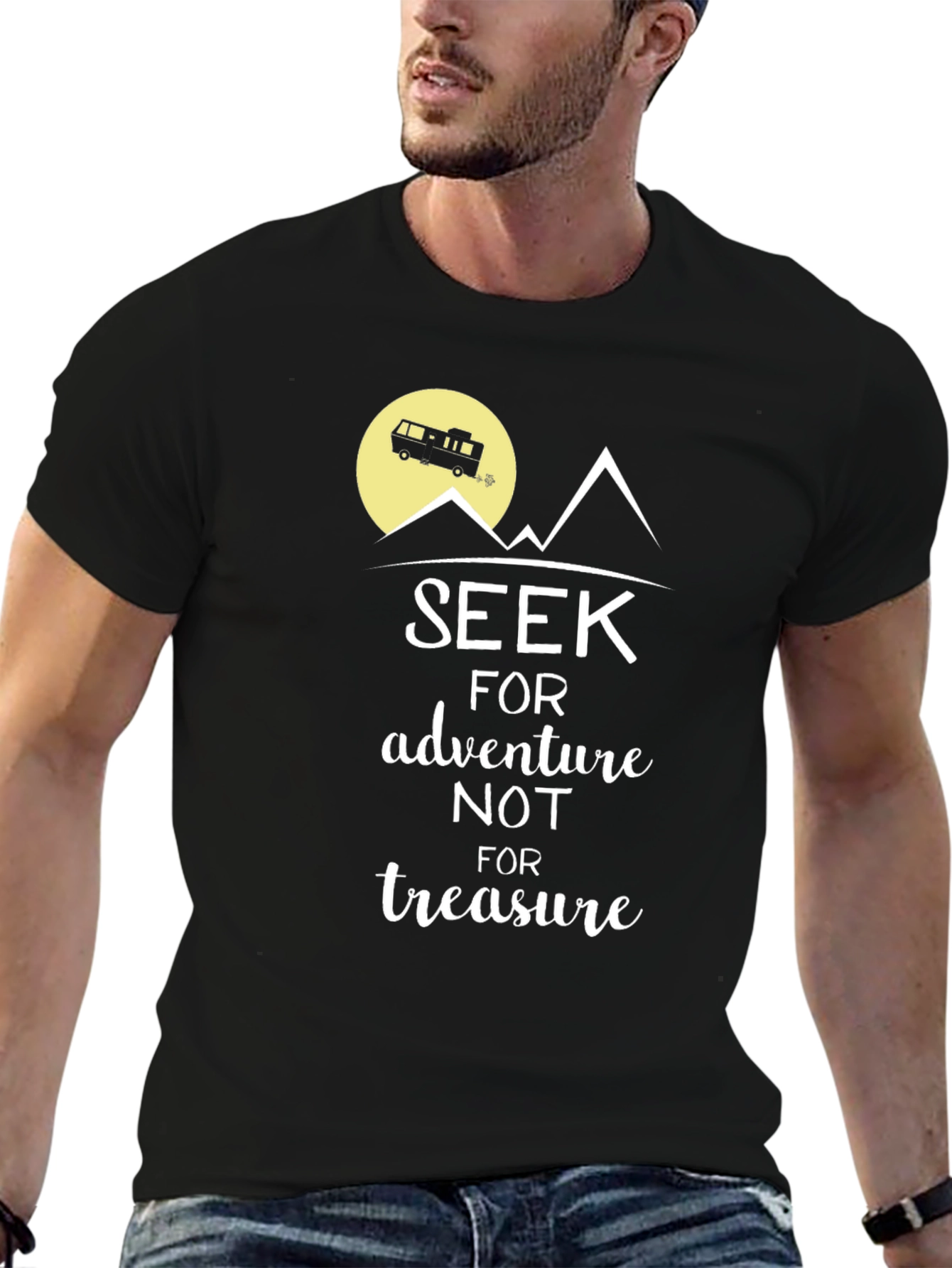 Seek Adventure Black Graphic T-Shirt
