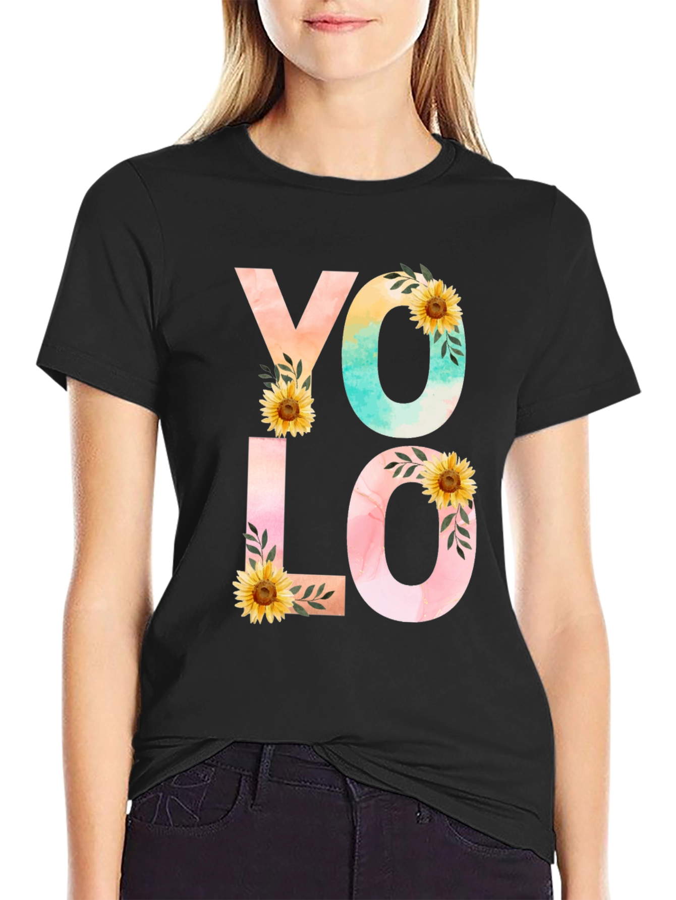 YOLO Graphic Tee - Floral Design