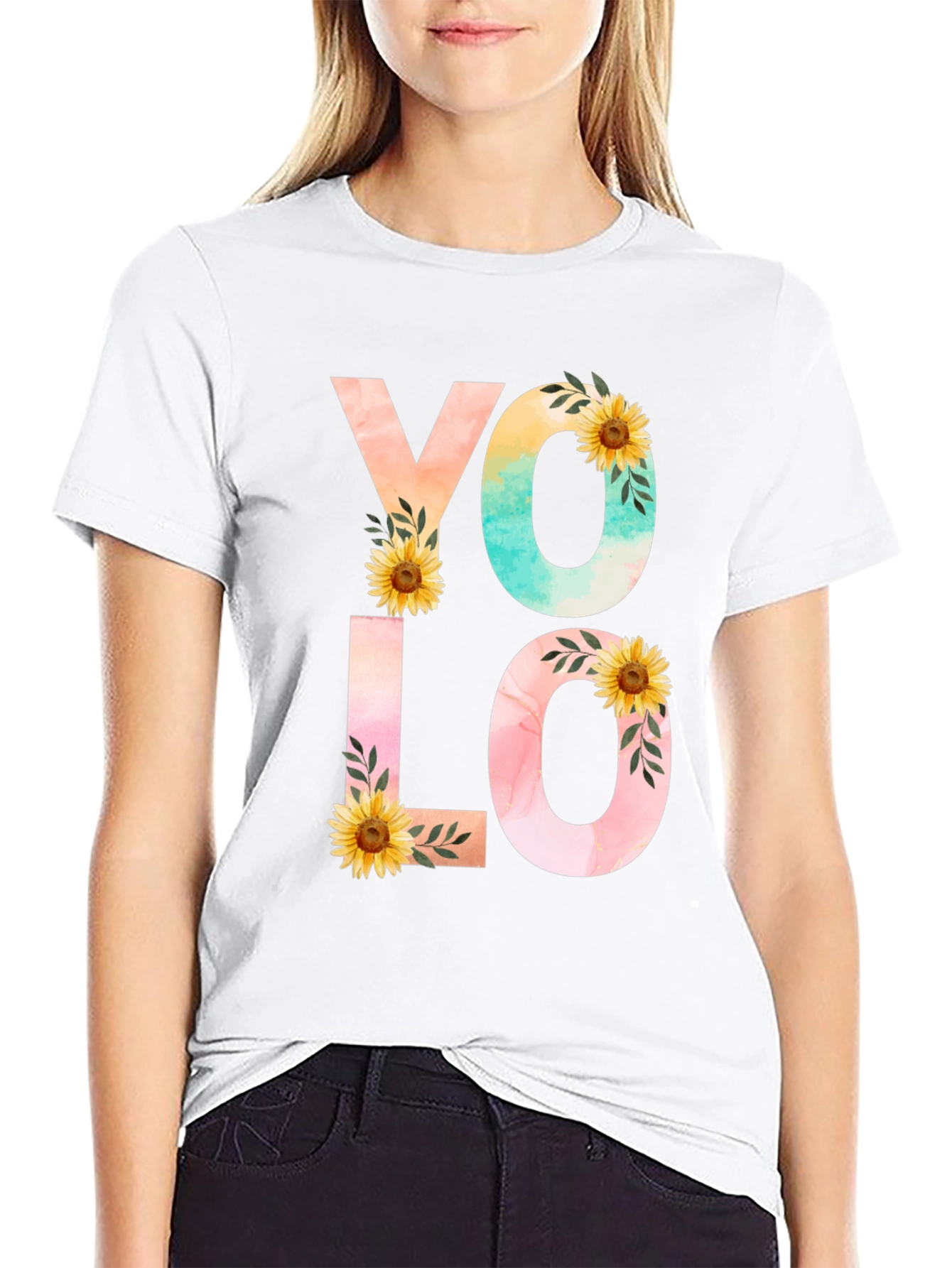 YOLO Graphic Tee - Floral Design