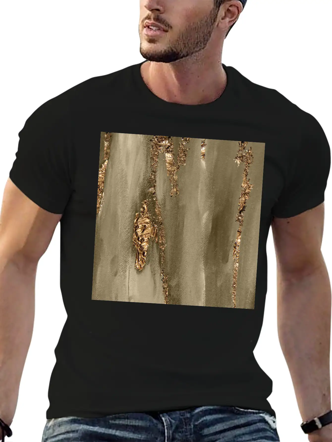 Paint Brushstrokes Gold Foil Classic Fit Graphic Tee For Daily Comfort – Unisex Cotton Shirt
