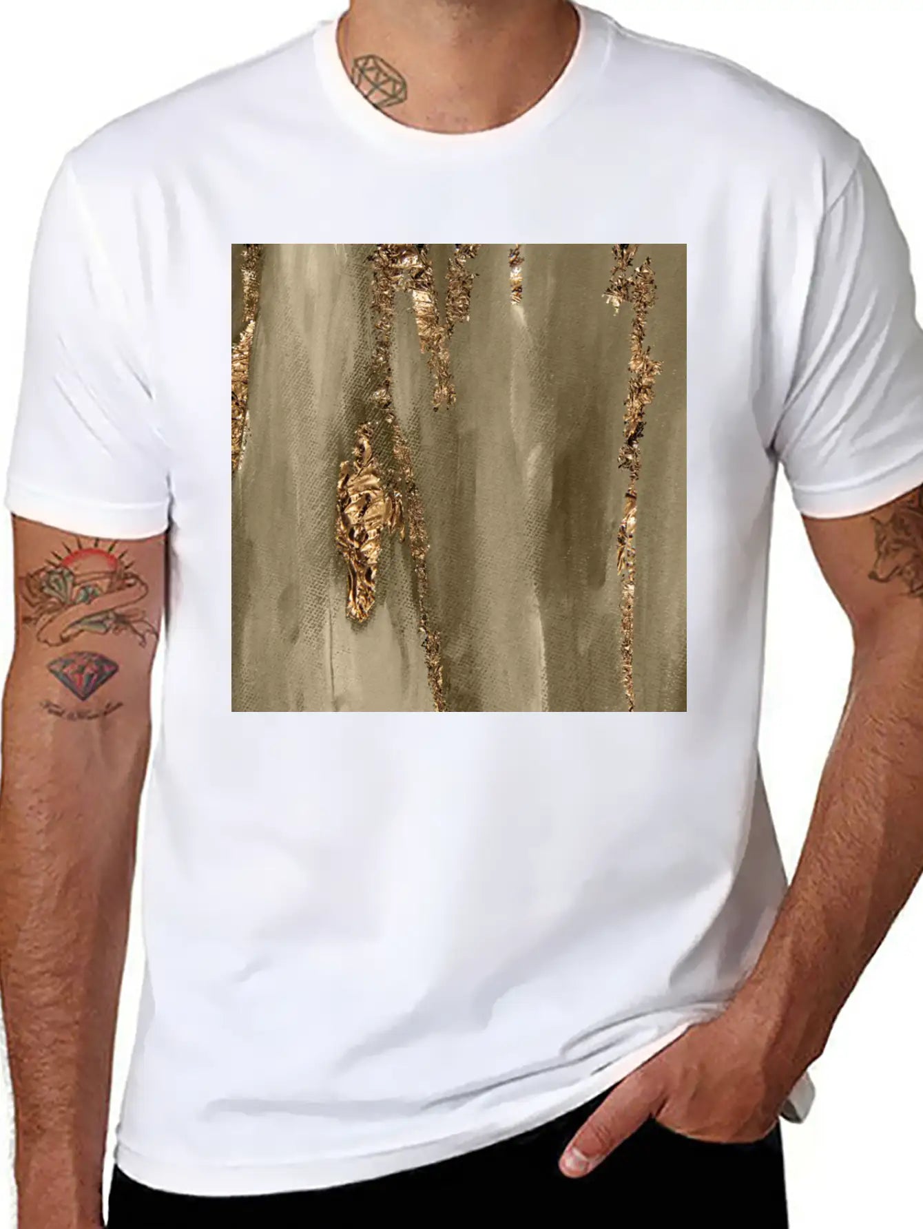 Paint Brushstrokes Gold Foil Classic Fit Graphic Tee For Daily Comfort – Unisex Cotton Shirt