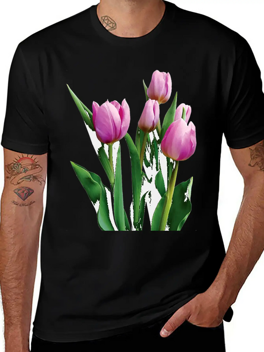 Pale Pink Tulips Lightweight Cotton T-Shirt – Daily Comfort Graphic Shirt