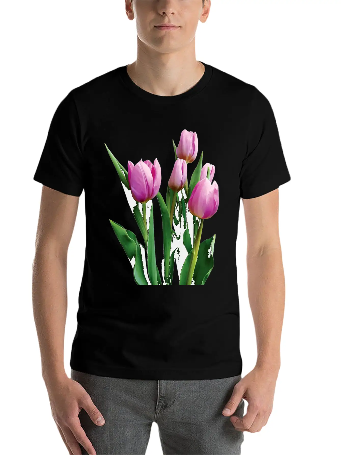 Pale Pink Tulips Lightweight Cotton T-Shirt – Daily Comfort Graphic Shirt
