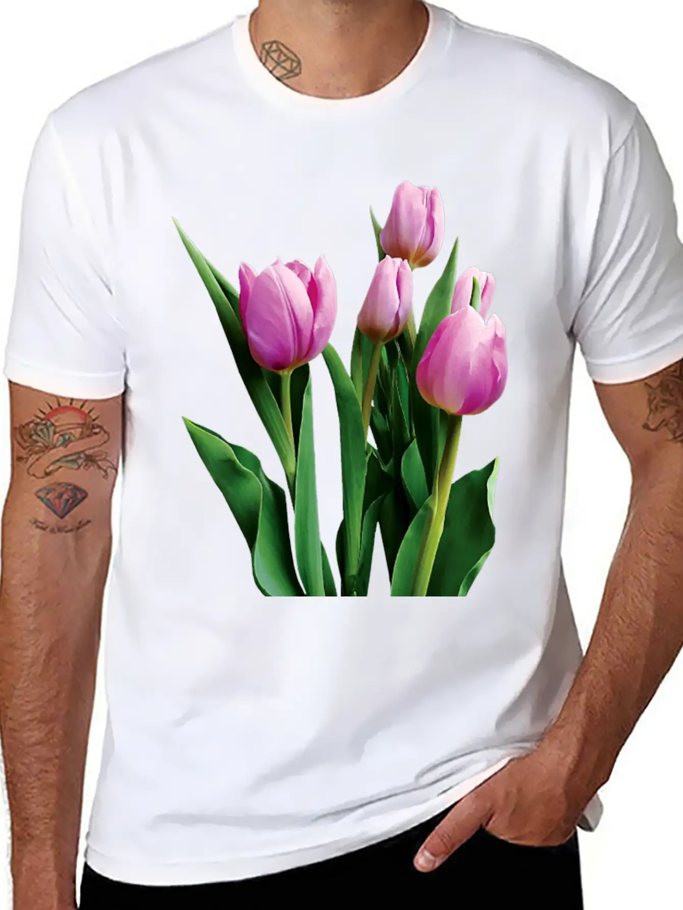 Pale Pink Tulips Lightweight Cotton T-Shirt – Daily Comfort Graphic Shirt