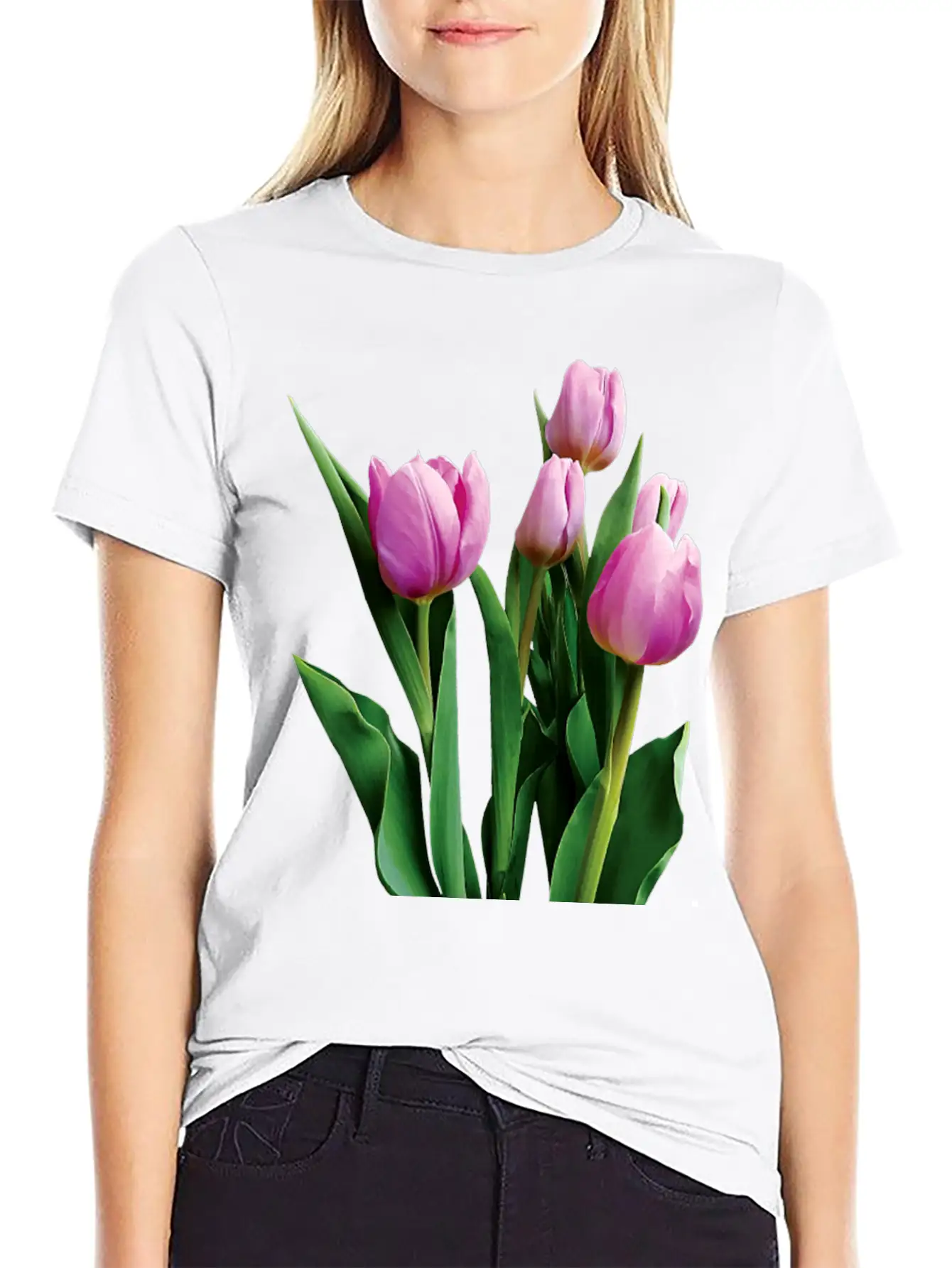 Pale Pink Tulips Lightweight Cotton T-Shirt – Daily Comfort Graphic Shirt