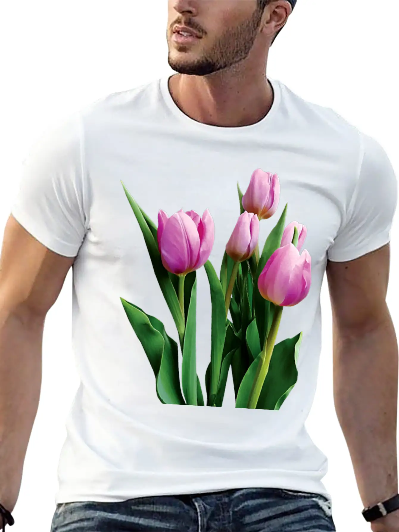 Pale Pink Tulips Lightweight Cotton T-Shirt – Daily Comfort Graphic Shirt