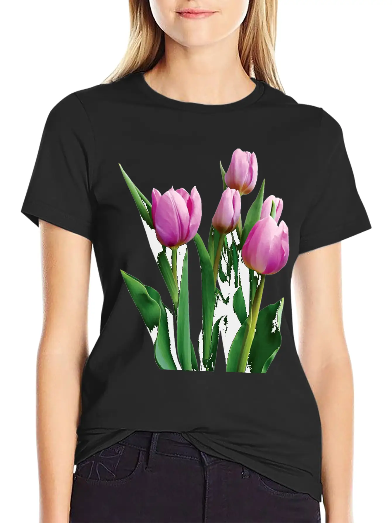 Pale Pink Tulips Lightweight Cotton T-Shirt – Daily Comfort Graphic Shirt