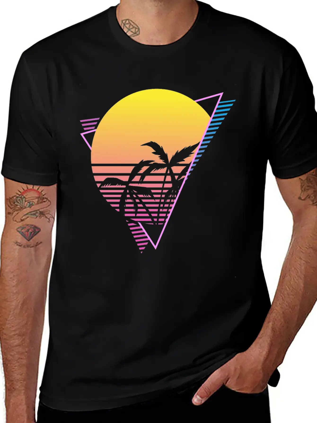 Palm Tree Sunset Synthwave Lightweight Cotton T-Shirt – Daily Comfort Graphic Shirt