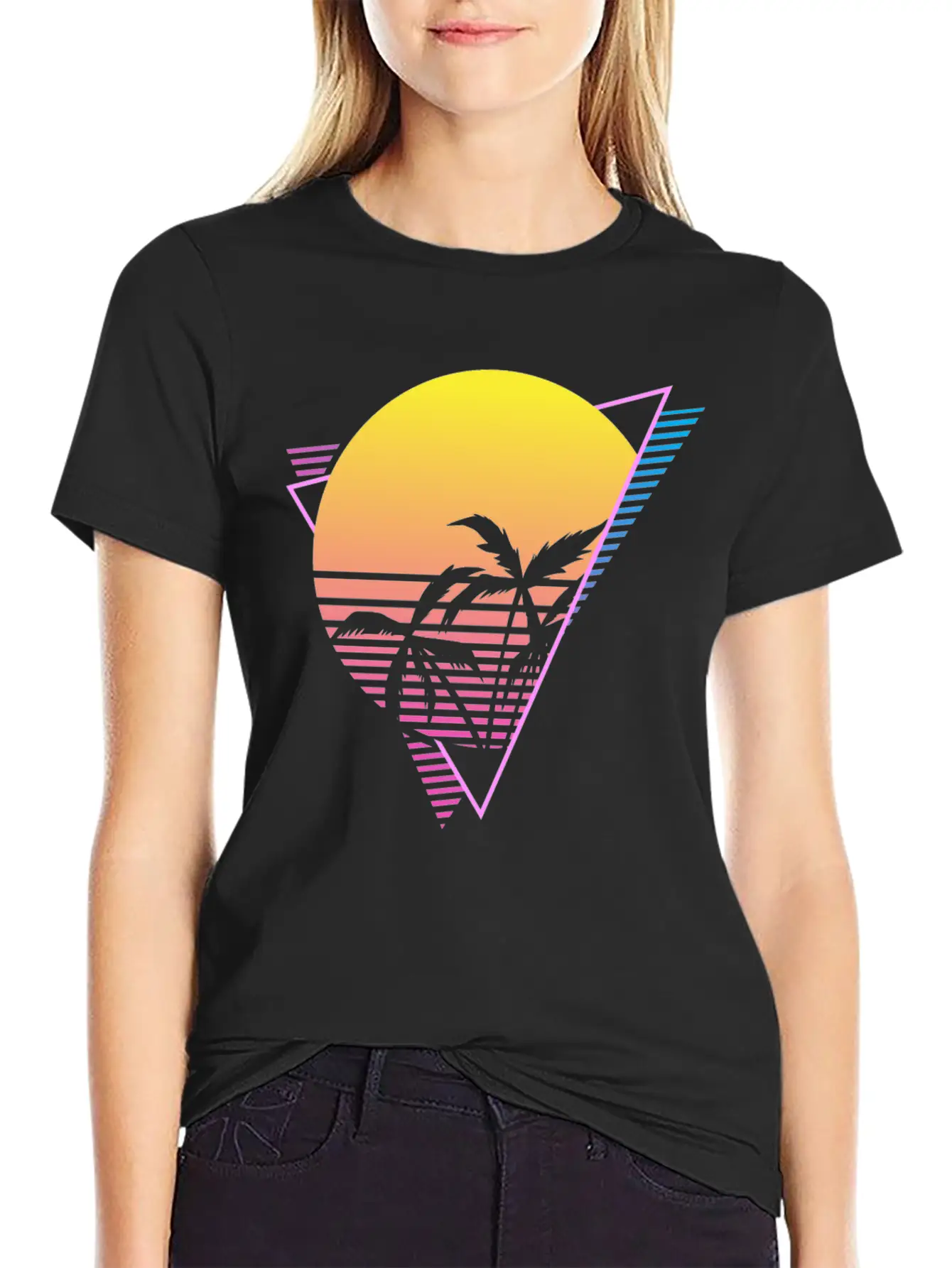 Palm Tree Sunset Synthwave Lightweight Cotton T-Shirt – Daily Comfort Graphic Shirt