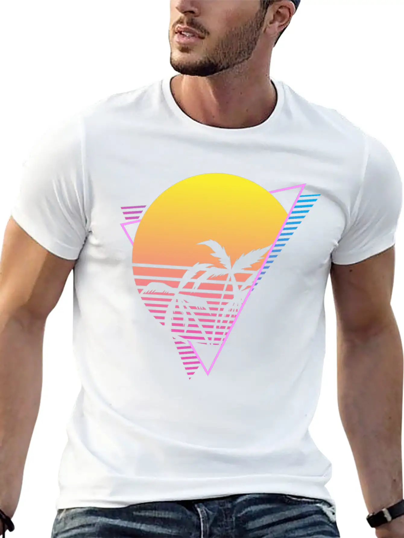 Palm Tree Sunset Synthwave Lightweight Cotton T-Shirt – Daily Comfort Graphic Shirt