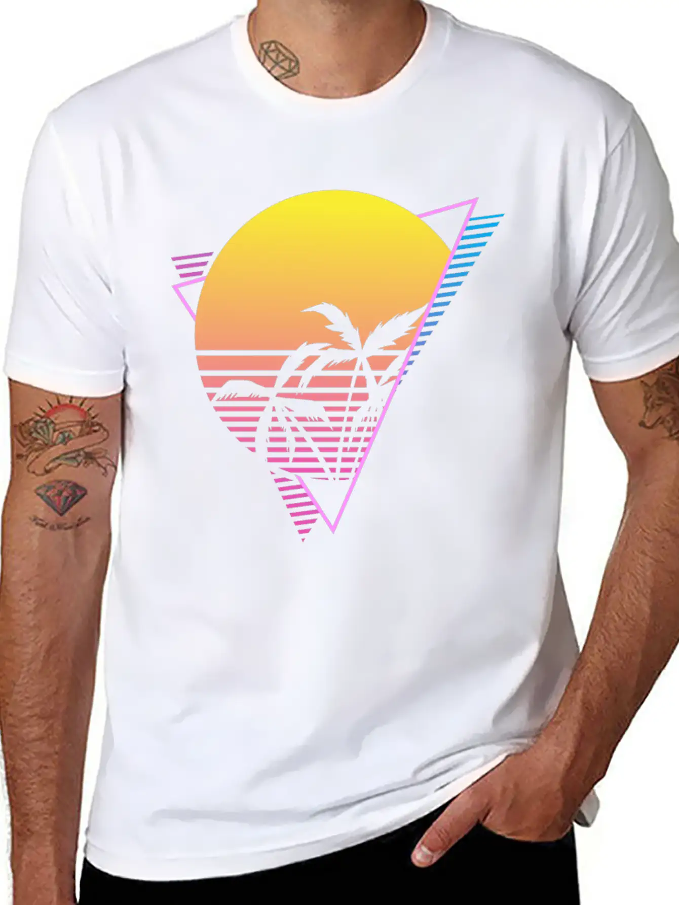 Palm Tree Sunset Synthwave Lightweight Cotton T-Shirt – Daily Comfort Graphic Shirt