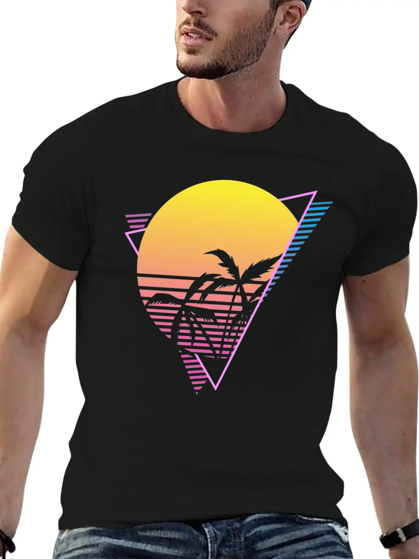 Palm Tree Sunset Synthwave Lightweight Cotton T-Shirt – Daily Comfort Graphic Shirt