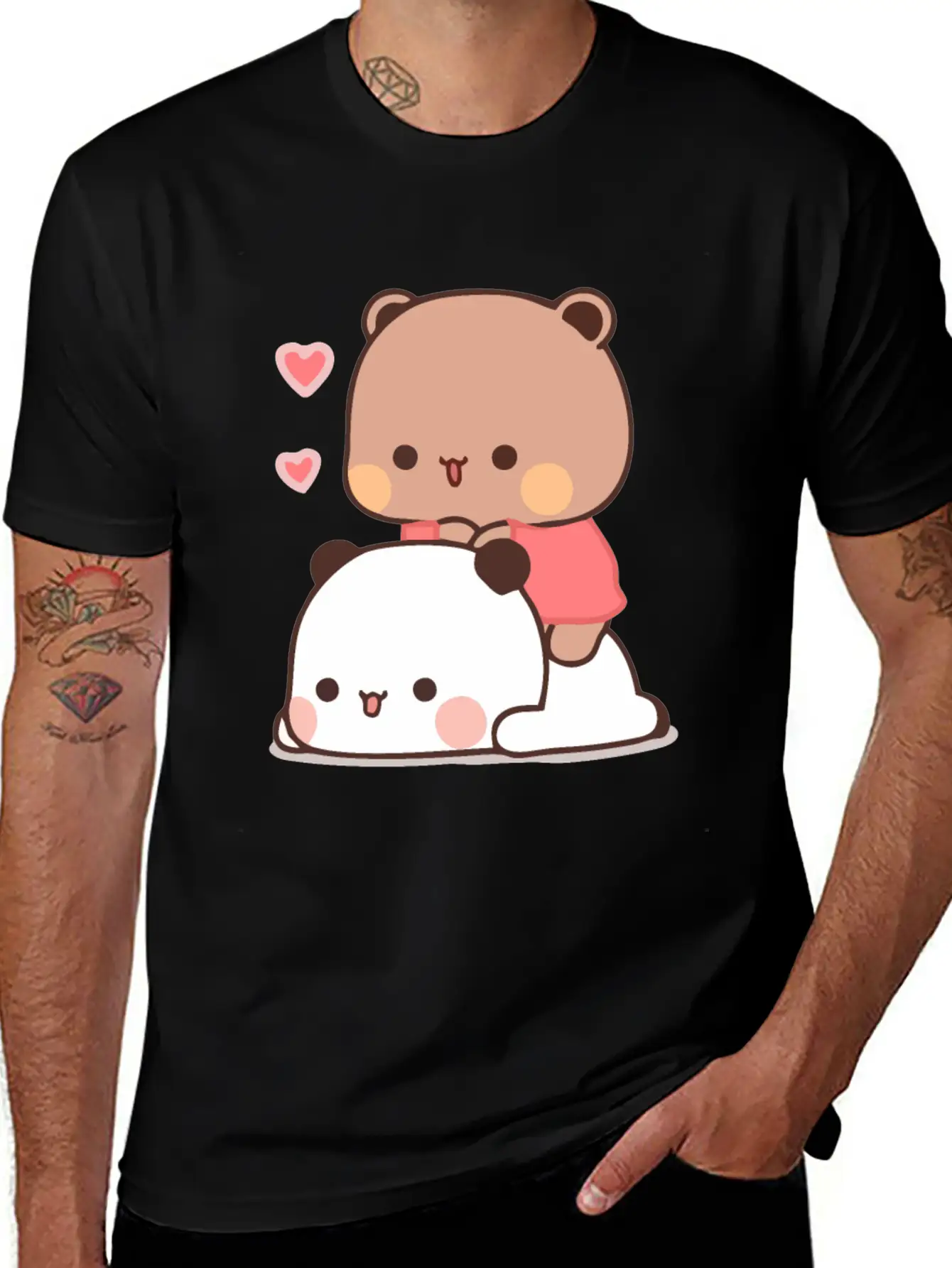 Panda And Brownie Bear Couple Love Valentine Bubu Lightweight Cotton T-Shirt – Daily Comfort Graphic Shirt