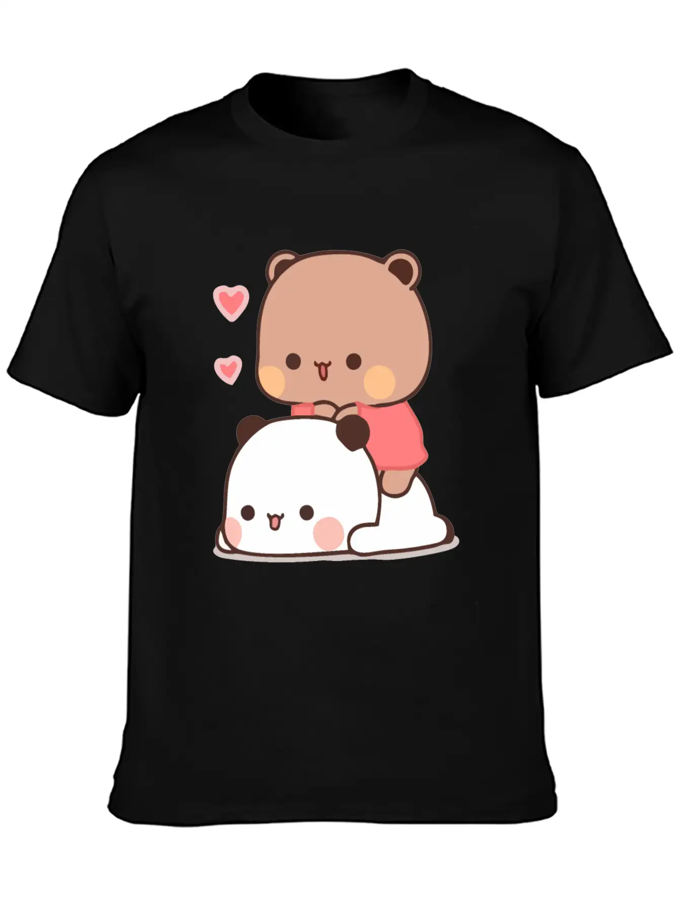 Panda And Brownie Bear Couple Love Valentine Bubu Lightweight Cotton T-Shirt – Daily Comfort Graphic Shirt