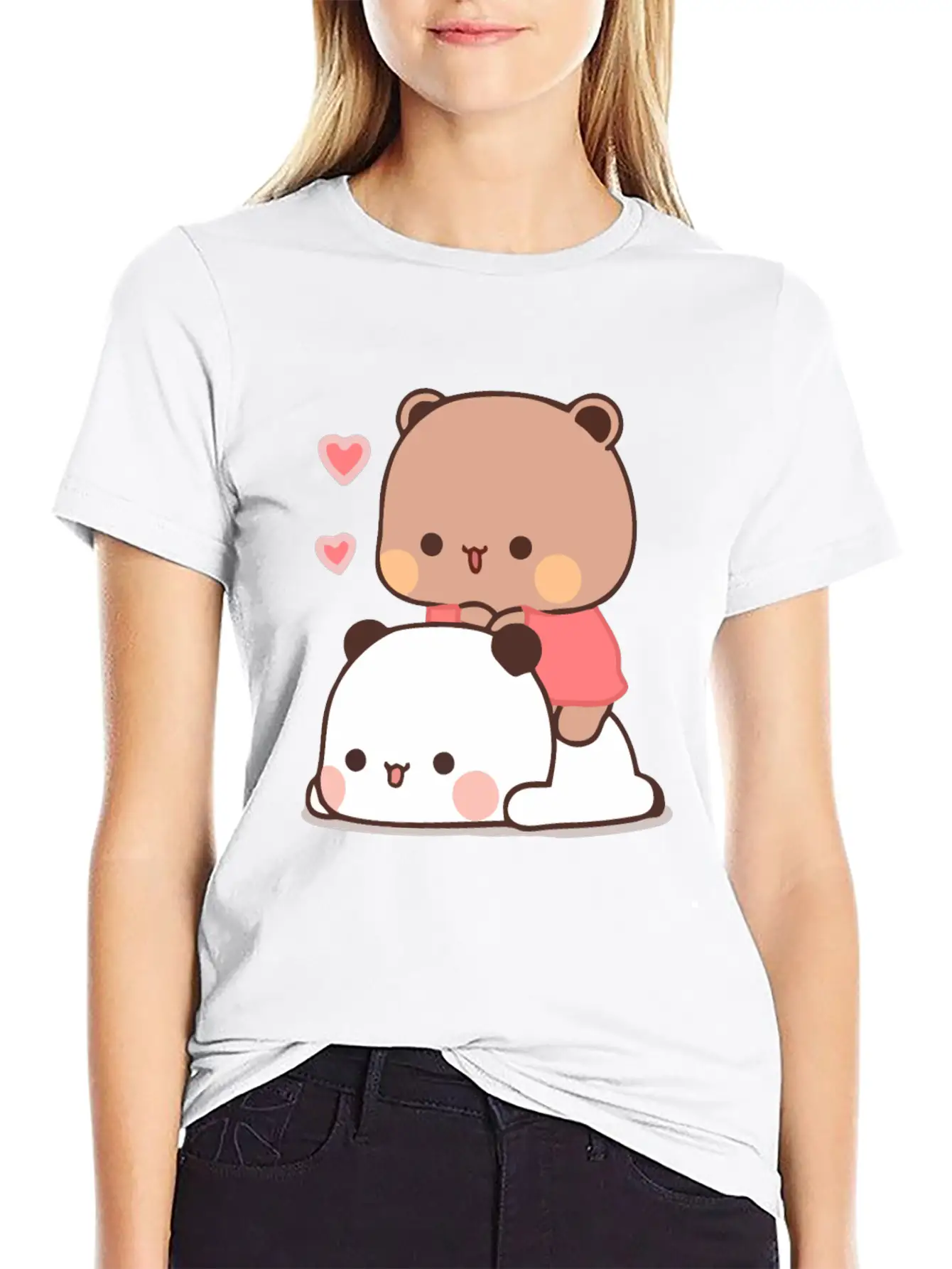 Panda And Brownie Bear Couple Love Valentine Bubu Lightweight Cotton T-Shirt – Daily Comfort Graphic Shirt