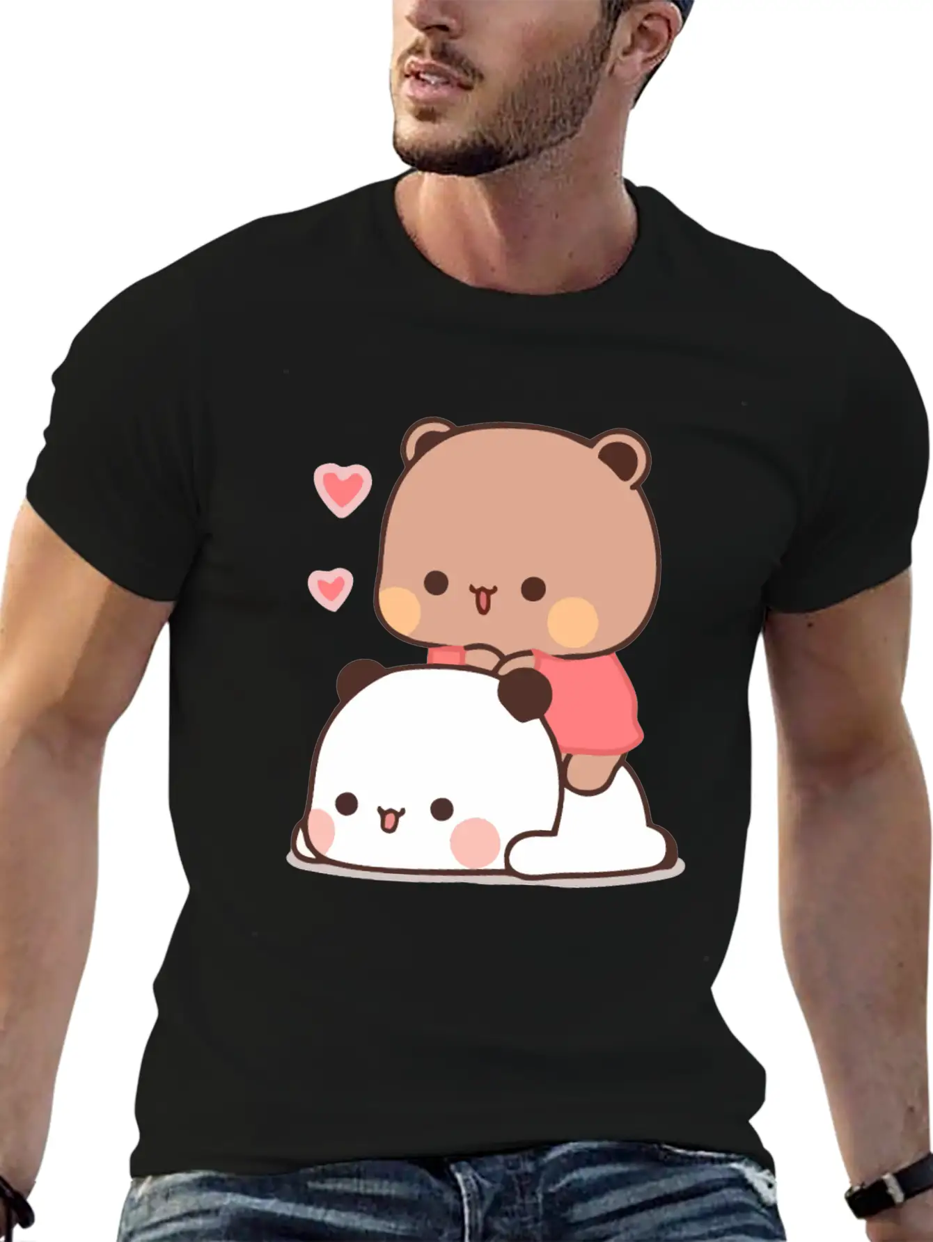 Panda And Brownie Bear Couple Love Valentine Bubu Lightweight Cotton T-Shirt – Daily Comfort Graphic Shirt