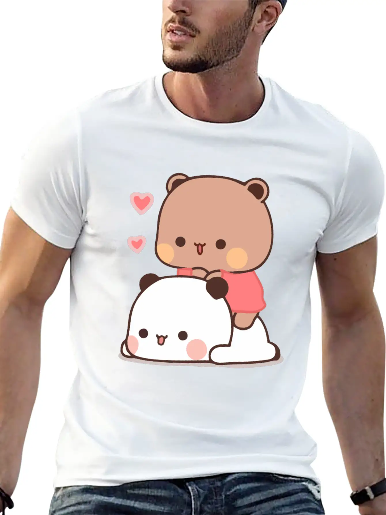 Panda And Brownie Bear Couple Love Valentine Bubu Lightweight Cotton T-Shirt – Daily Comfort Graphic Shirt