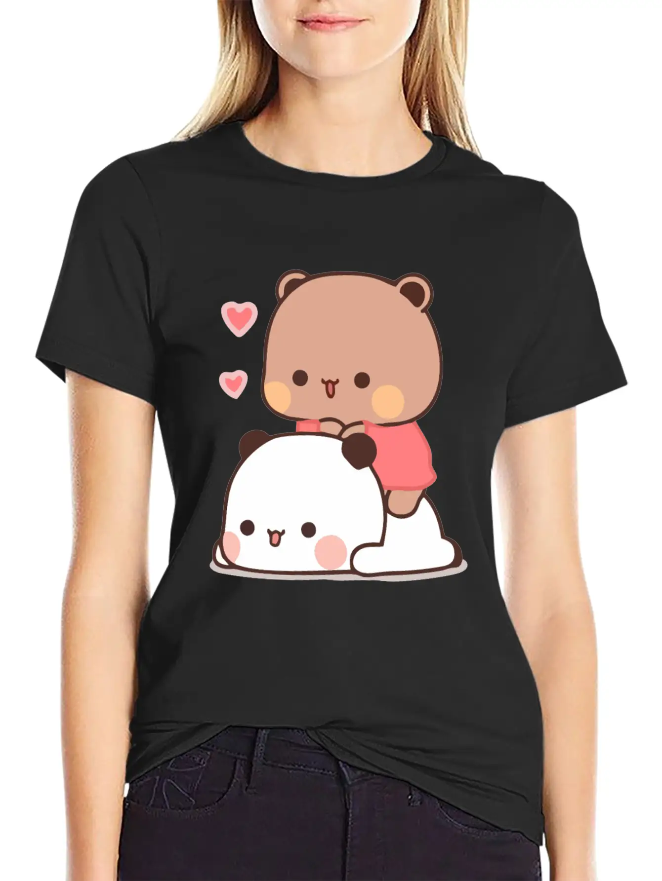 Panda And Brownie Bear Couple Love Valentine Bubu Lightweight Cotton T-Shirt – Daily Comfort Graphic Shirt