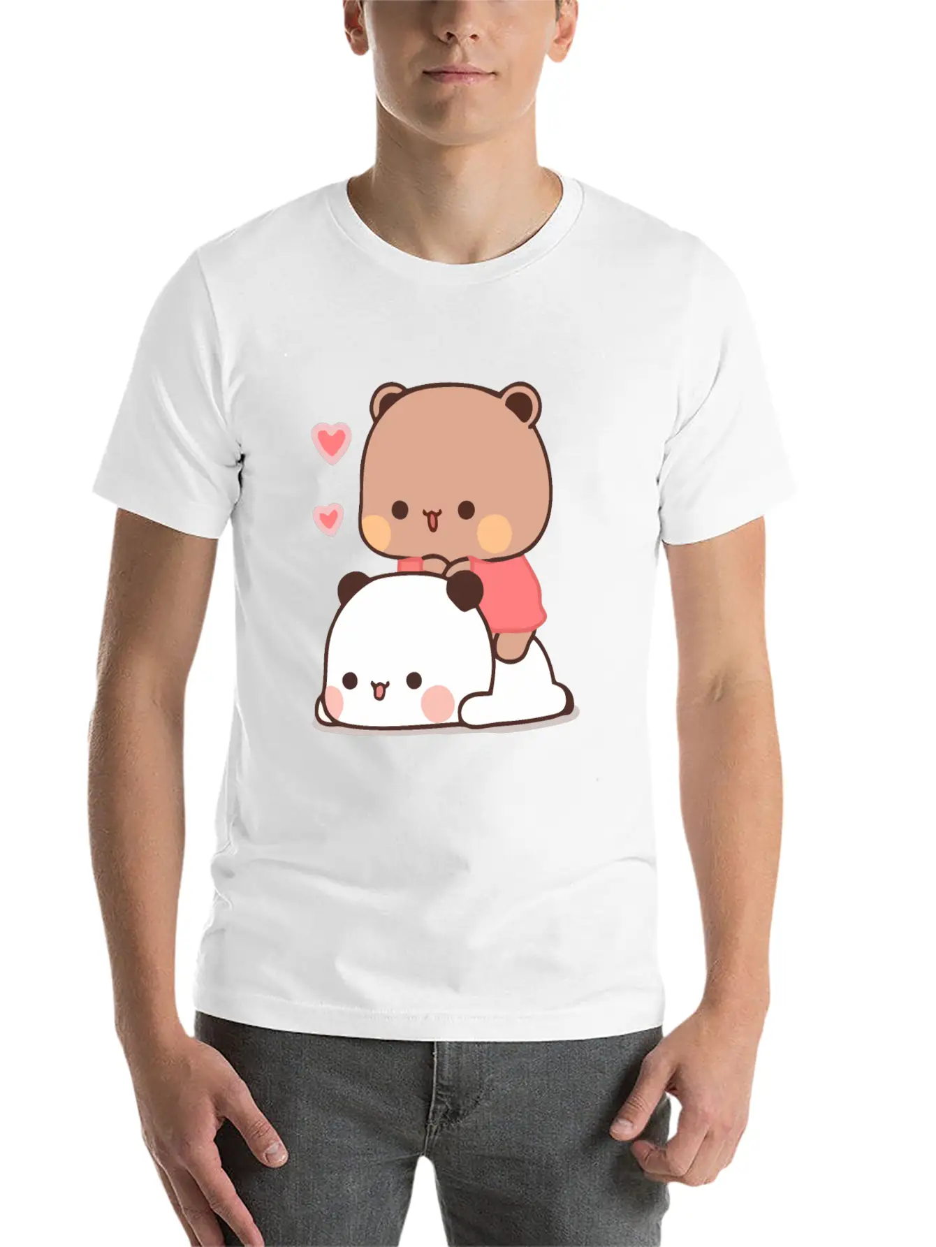 Panda And Brownie Bear Couple Love Valentine Bubu Lightweight Cotton T-Shirt – Daily Comfort Graphic Shirt