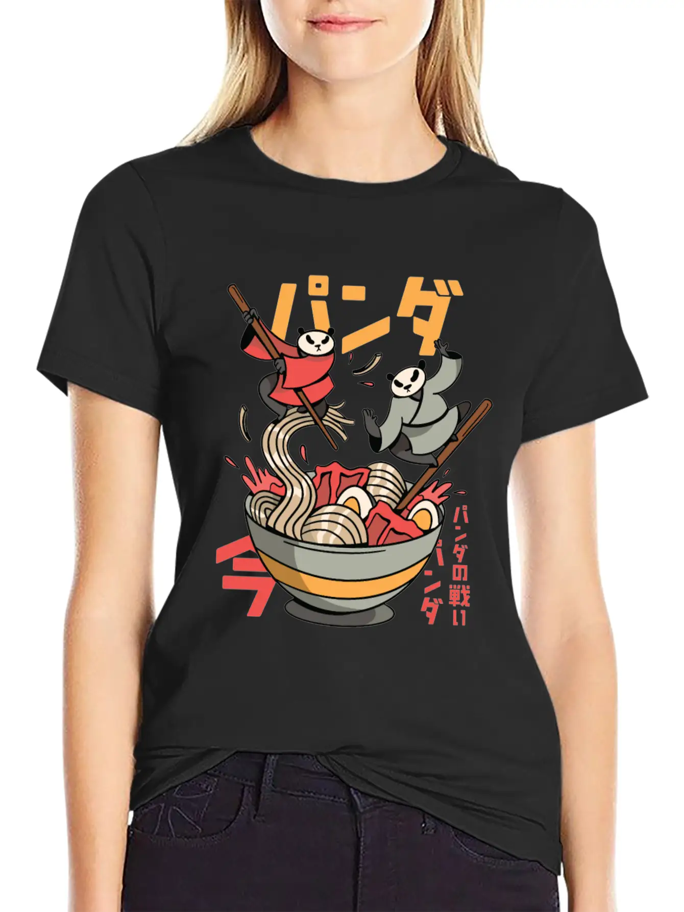 Panda Bears Fighting In Ramen Bowl With Chopsticks Classic Fit Graphic Tee For Daily Comfort – Unisex Cotton Shirt