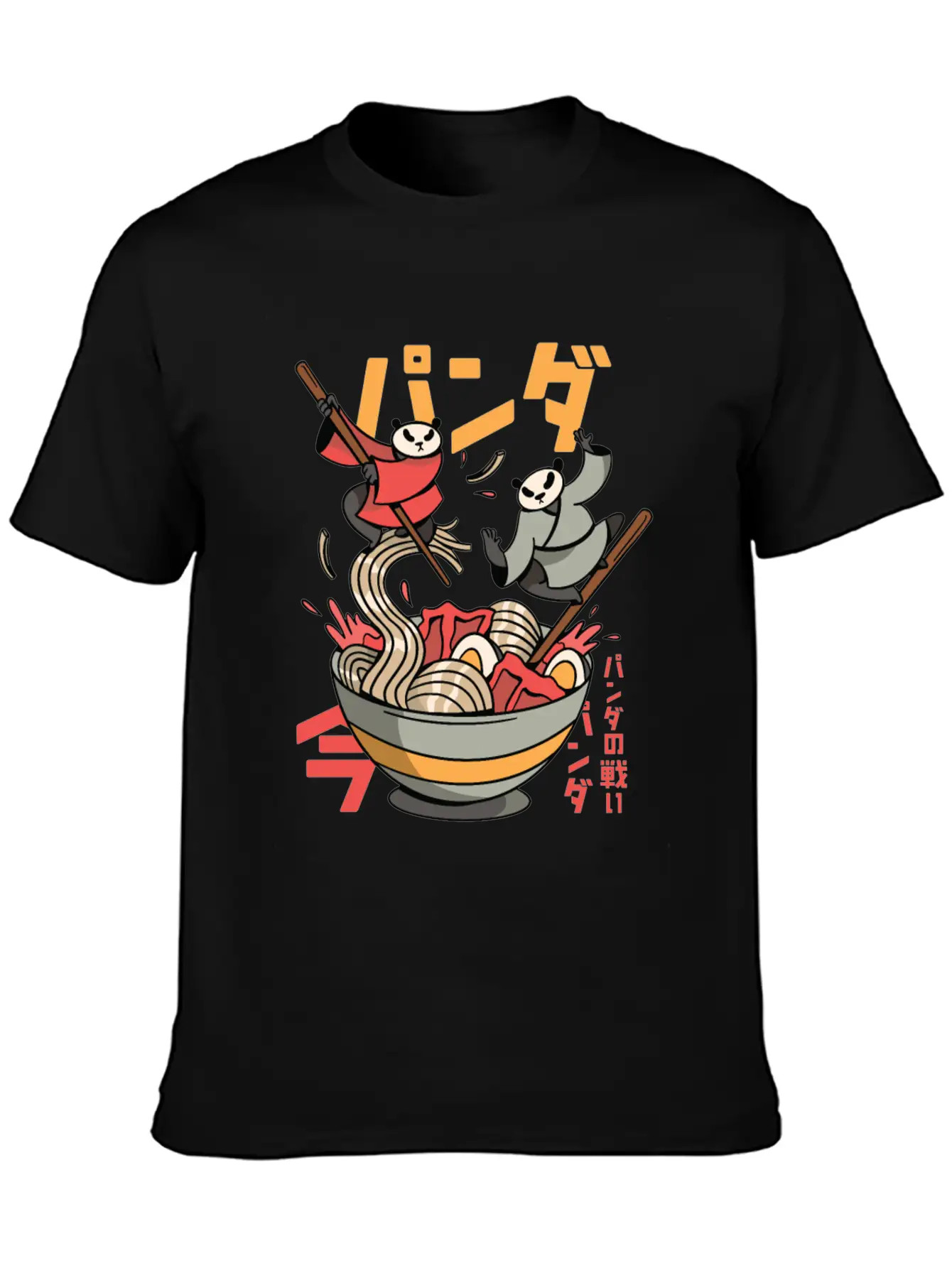 Panda Bears Fighting In Ramen Bowl With Chopsticks Classic Fit Graphic Tee For Daily Comfort – Unisex Cotton Shirt