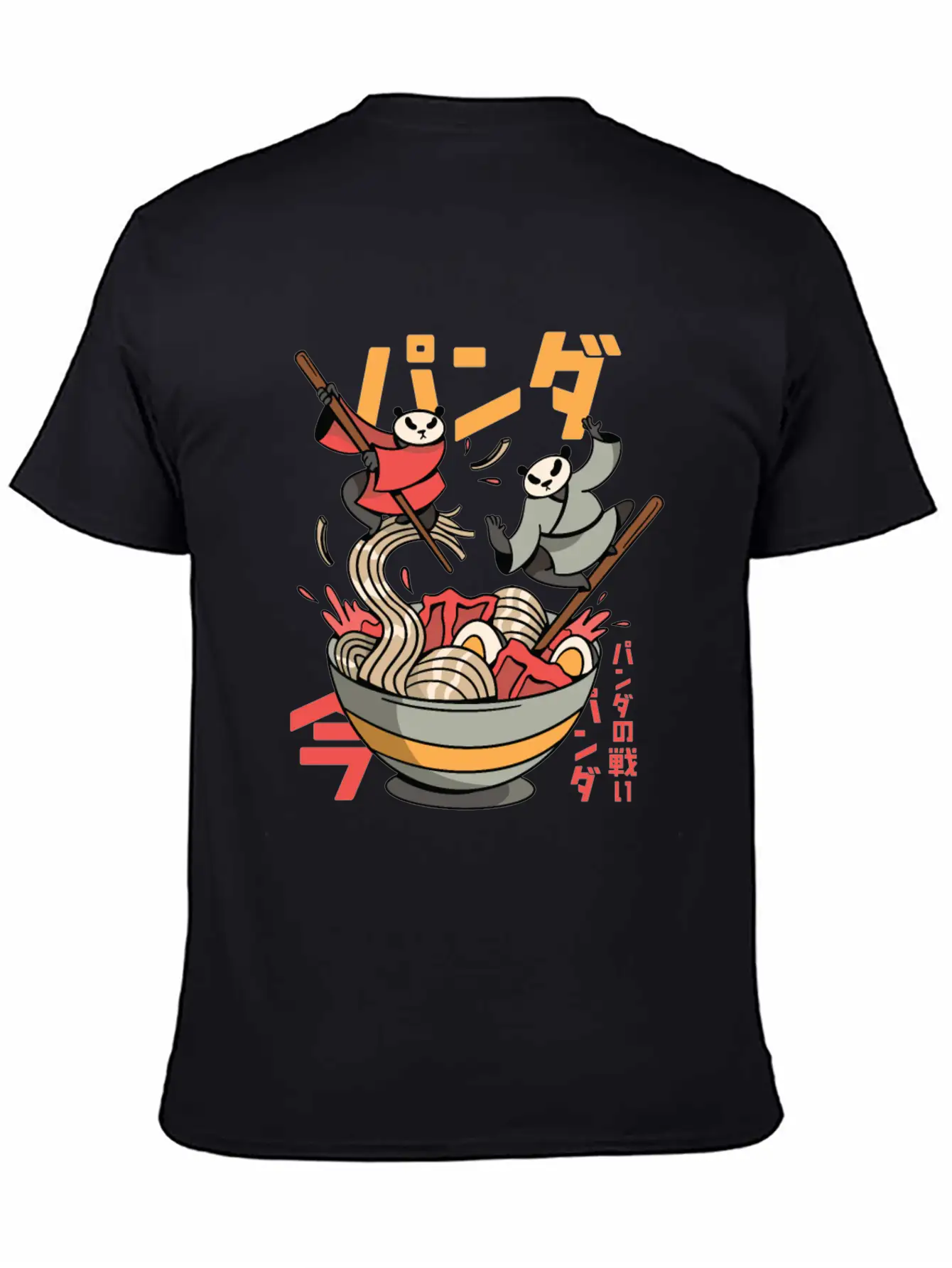 Panda Bears Fighting In Ramen Bowl With Chopsticks Classic Fit Graphic Tee For Daily Comfort – Unisex Cotton Shirt