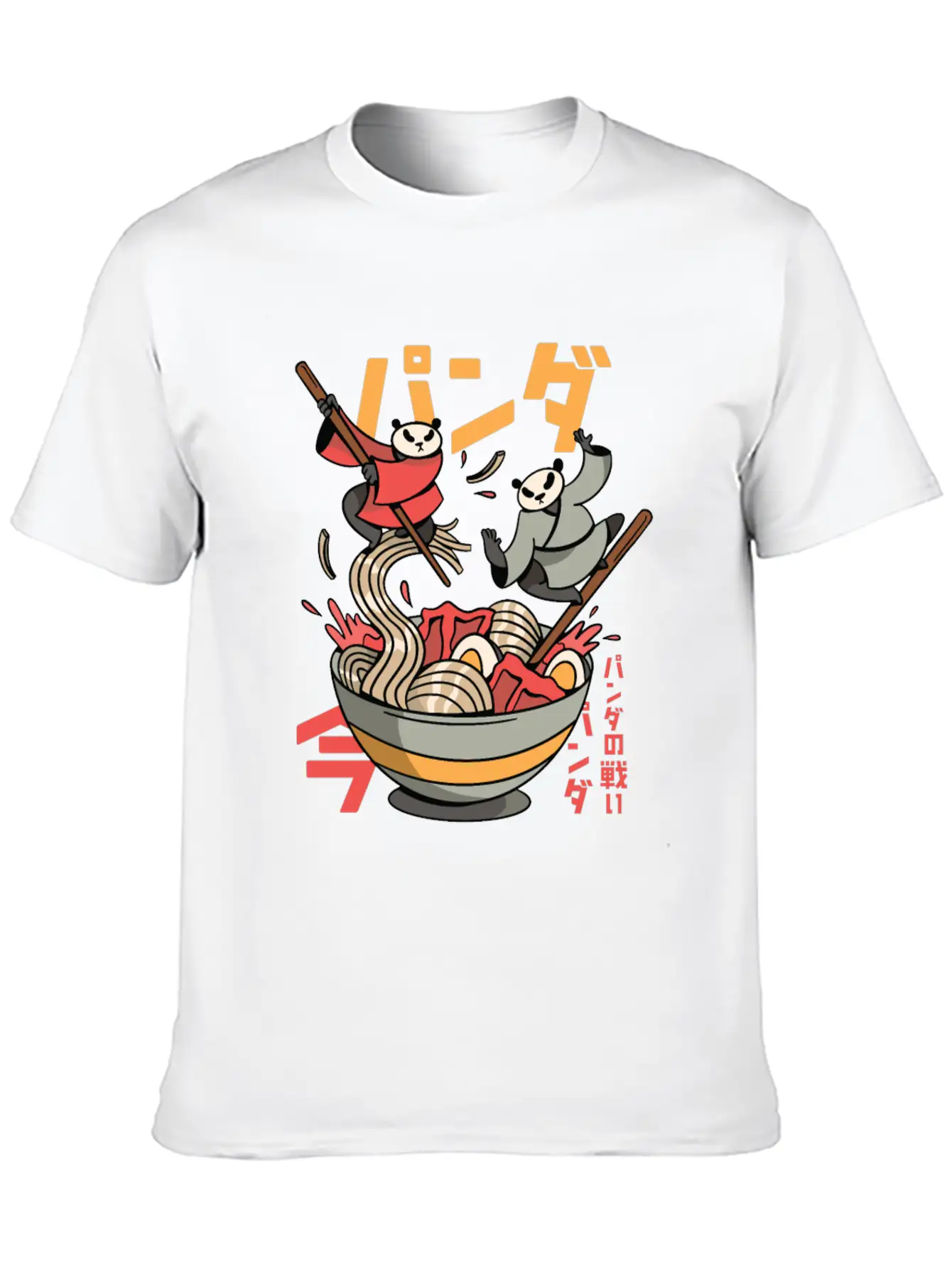 Panda Bears Fighting In Ramen Bowl With Chopsticks Classic Fit Graphic Tee For Daily Comfort – Unisex Cotton Shirt