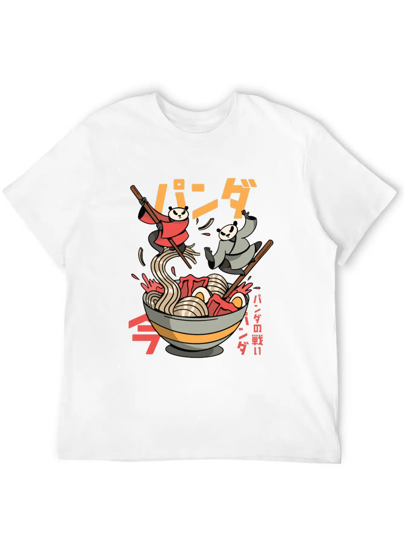 Panda Bears Fighting In Ramen Bowl With Chopsticks Classic Fit Graphic Tee For Daily Comfort – Unisex Cotton Shirt