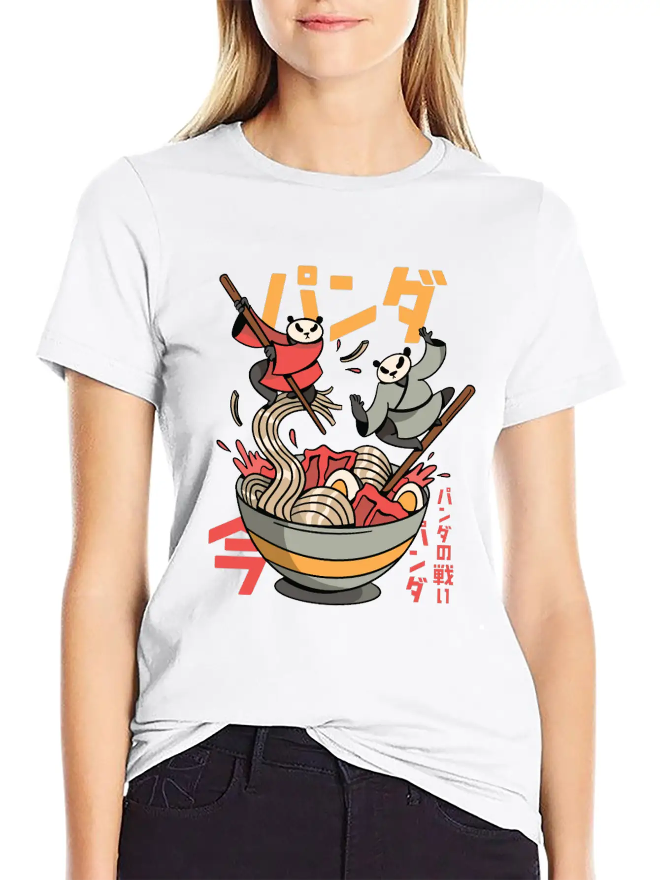 Panda Bears Fighting In Ramen Bowl With Chopsticks Classic Fit Graphic Tee For Daily Comfort – Unisex Cotton Shirt