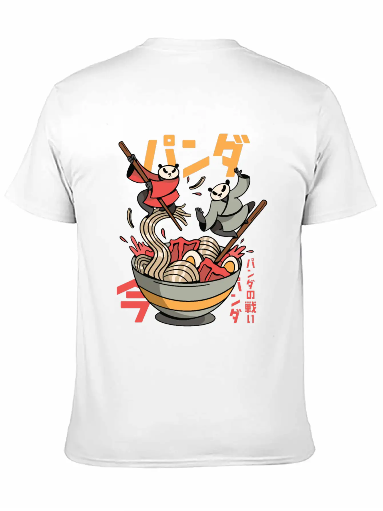 Panda Bears Fighting In Ramen Bowl With Chopsticks Classic Fit Graphic Tee For Daily Comfort – Unisex Cotton Shirt