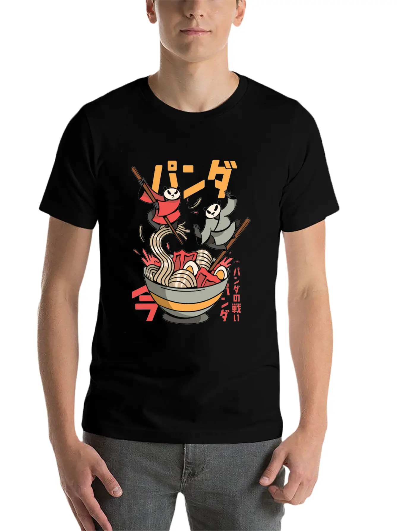 Panda Bears Fighting In Ramen Bowl With Chopsticks Classic Fit Graphic Tee For Daily Comfort – Unisex Cotton Shirt