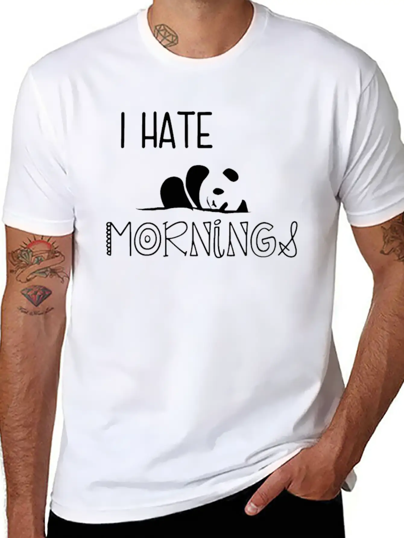 Panda I Hate Mornings Lightweight Cotton T-Shirt – Daily Comfort Graphic Shirt