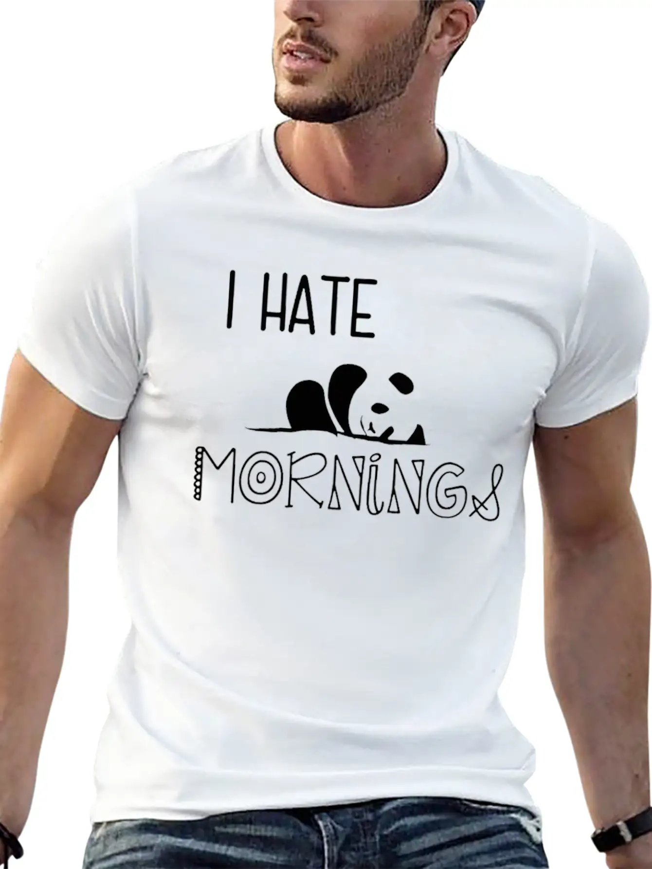 Panda I Hate Mornings Lightweight Cotton T-Shirt – Daily Comfort Graphic Shirt