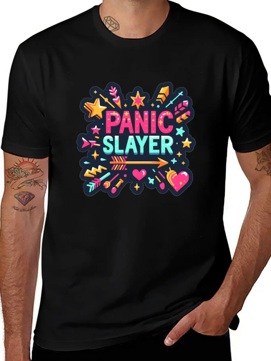 "Panic Slayer - Empowering Sticker Modern Fit Casual T-Shirt – Clean And Versatile Design