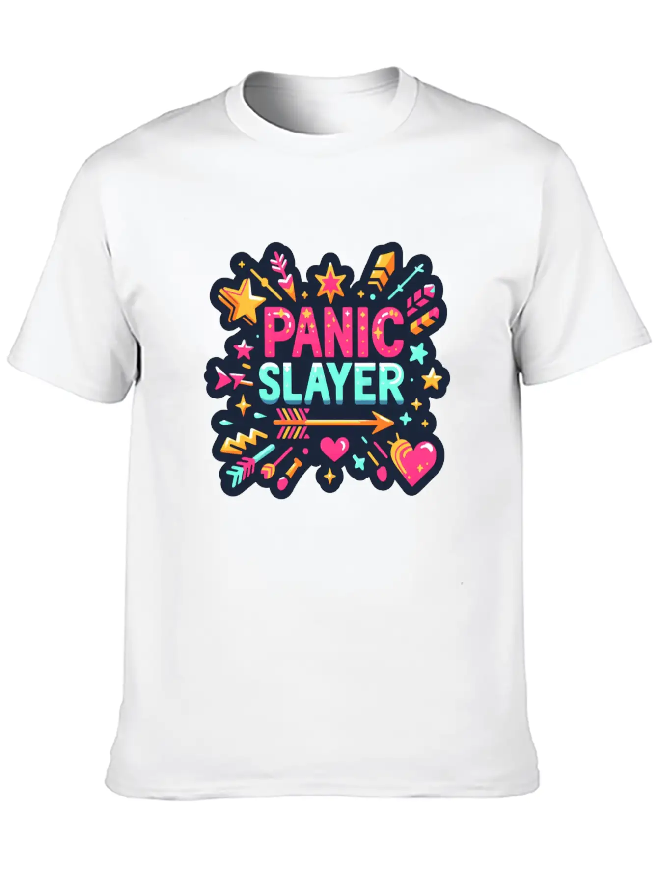 "Panic Slayer - Empowering Sticker Modern Fit Casual T-Shirt – Clean And Versatile Design