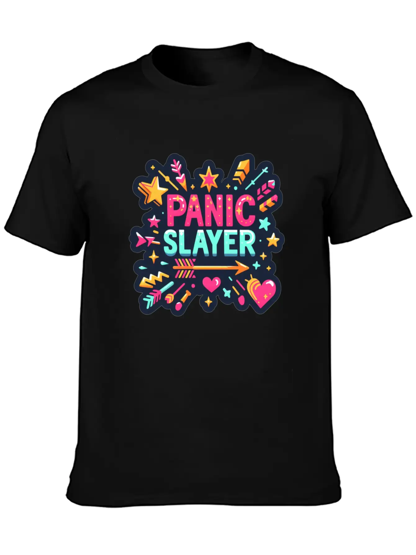"Panic Slayer - Empowering Sticker Modern Fit Casual T-Shirt – Clean And Versatile Design